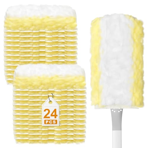 Image of JOYMOOP Disposable Duster for Cleaning, with 1 Handles & 24 Ct Yellow Heavy Duty Refills for Swiffer Feather Duster, Household Cleaning Tool for Electronics, Dusting Furniture, Blinds