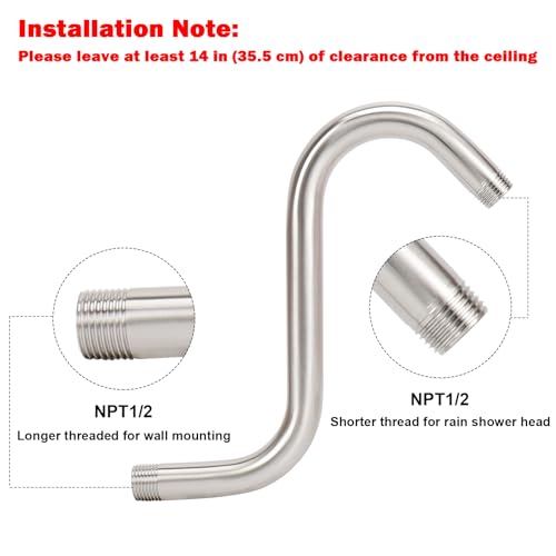 Image of NearMoon S Shaped Shower Head Riser Arm, Shower Extender Arm with Flange, Standard 1 /2 inch Connection- Bathroom Accessory (8 Inch, Brushed Nickel)