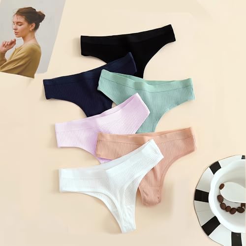 6 Pack Thongs for Women - Panties for Women Sexy Low-Rise Ice-Silk Thong Underwear with Breathable Fabric and Comfortable Fit