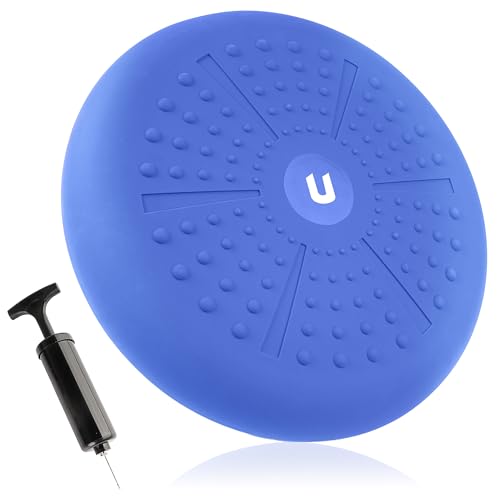 unycos - Cojín de Equilibrio y Yoga Antideslizante de Ø33 cm con Bombín de Aire, Propioceptivo e Hinchable, Soporte Lumbar, Semi Esfera para Fitness, Pilates y Rehabilitación (Azul; PureZen)