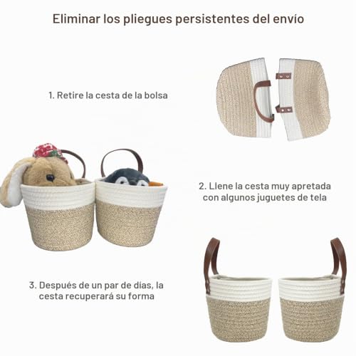 Miniatura 3 de Soqkeen Cestas Almacenaje Baño, 15,2 X 15,2 Cm Cesta Mimbre Algodón 2 Piezas Cestas Almacenaje Decorativas Cestos Colgantes Pequeños Para El Baño, Almacenamiento, Plantas, Cocina Marrón Claro