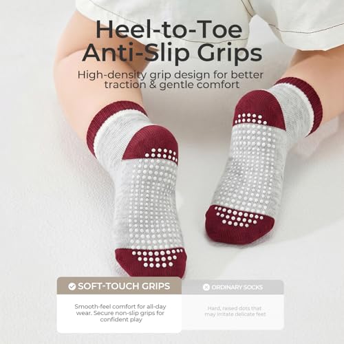 Image of Toddler Non Slip Cotton Crew Socks with Grips for Baby Boys Girls
