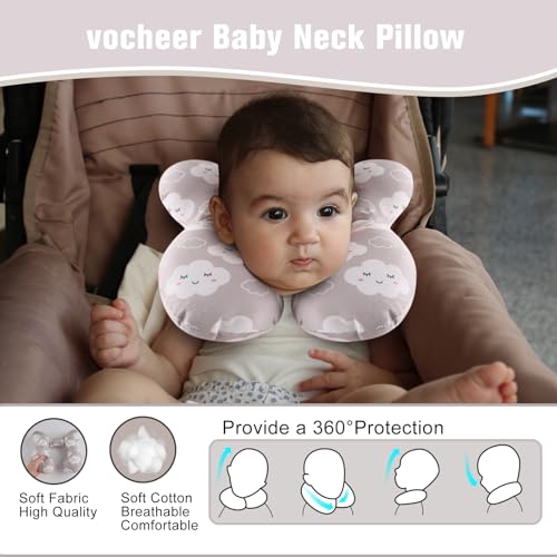 Image of vocheer Baby Travel Pillow(Upgraded), Head and Neck Support Pillow for Pushchair, Car Seat, Stroller, Bouncer, Cotton(Grey Cloud)