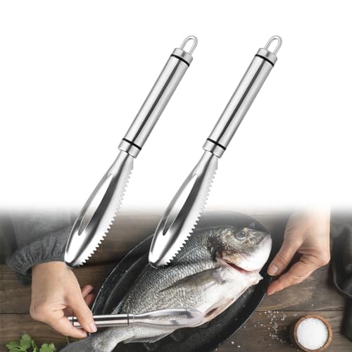 2pcs Fish Scales Scraping Tool, 9.06x1.3in Multi-Functional Stainless Steel Fish Scaler Tool Fish Scale Knife Fish Descaler Tool Sawtooth Fish Scaler for Home Market Restaurant