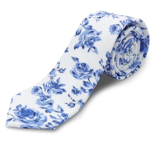 Image of Cotton Floral Ties for Men 2.76 inch Men's Skinny Tie Linen Flower Printed Neck Tie for Wedding Dating Party