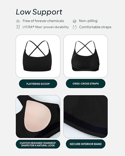 PAVOI ACTIVE Open Back Strappy Yoga Workout Bras for Women - Low Support Criss-Cross Sports Gym Bra Removable Pads - FlexFlow4