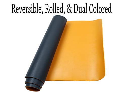 Image of MemeHo Upgraded Leather Desk Pad |Waterproof Desk Blotter Protector | Non-Slip Desk Writing Pad for Office Home (Color Yellow / Dark Blue, Size L70 *W35 cm)