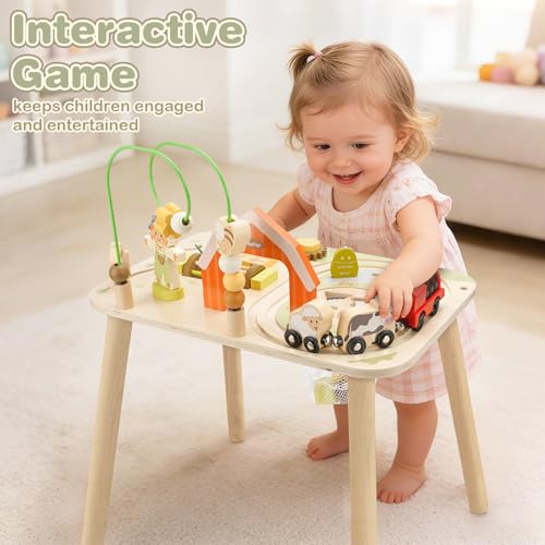 Image of Vanplay Activity Table for 1 2 Year Old Boy Girl Birthday Gifts | 10 in 1 Farm-Themed, Upgraded Large Size, Learning Activities with Fishing /Shape Sorte / Animal Train Track for Toddler 1-3