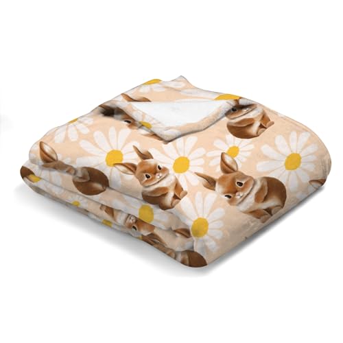 Image of Cute Rabbit Bunny Daisy Flowers Baby Blanket for Boys Girls Animal Flannel Soft Receiving Blankets Swaddle Blanket Toddler Nursery Bed Blankets Stroller Crib Daycare Playmat 40x50