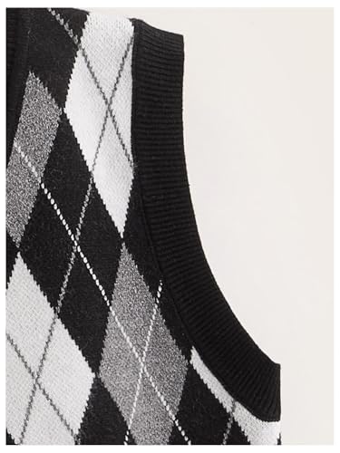 SweatyRocks Girl's Argyle Plaid Sweater Vest V Neck Sleeveless Preppy Knit Vest Tops4
