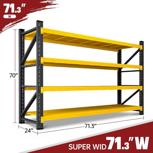 Image of RAVIGIN 5000LBS Storage Shelves,71 inch W Garage Shelving Heavy Duty Metal Adjustable Garage Shelves, Shelving Units Industrial Shelving for Warehouse,71 inch W x 24 inch D x 69 inch H,Black Yellow