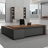 OfficeSimpli Modern L Shaped Executive Desk, 84x72x30 Inch - Made in USA – Ships Mostly Assembled – Home Office Workstation & Business Furniture, Large CEO Desk Table with Cabinets & Lockable Drawers