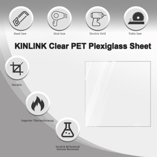 Image of KINLINK 12x12 Plexiglass Sheets 1 /24 inch Thick, 1mm Clear PET Plastic Sheet for DIY Project, Craft, Table Top, Picture Frame, Acrylic Sign and Wedding Invitation 2 Pack