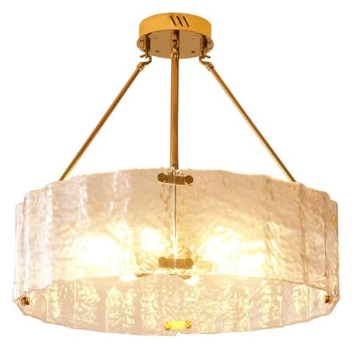 GONGKAI Lámpara de Techo de Lujo de 8 Luces con Pantalla de Cristal de Vidrio, candelabros de Lujo con Tambor Dorado, Accesorio de iluminación Colgante D23.6 para Comedor, Isla de Cocina,