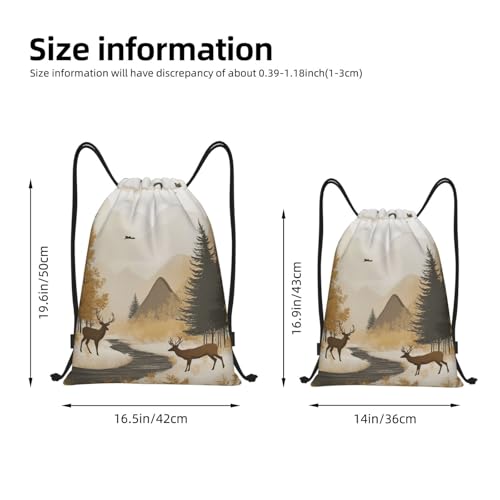 Autumn Forest Deer Scene Drawstring Backpack Lightweight Sports Gym Bag With Adjustable Shoulder Straps For Fitness Yoga Travel Soccer Volleyball Small4