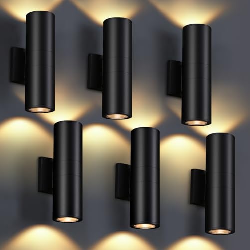 Image of DAKAFUL Outdoor Wall Lights 6Pack, Integrated LED Cylinder Up Down Lights, 12W 2700K Aluminum Exterior Wall Light, Outdoor Light Fixture for Porch Patio Door