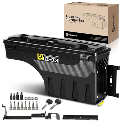 YHTAUTO Truck Bed Storage Tool Box Lockable Compatible with Ford Ranger 2019 2020 2021 2022 2023, Passenger Side, Not Fit the Model with Bed Liner, Swing Waterproof Wheel Well Toolbox