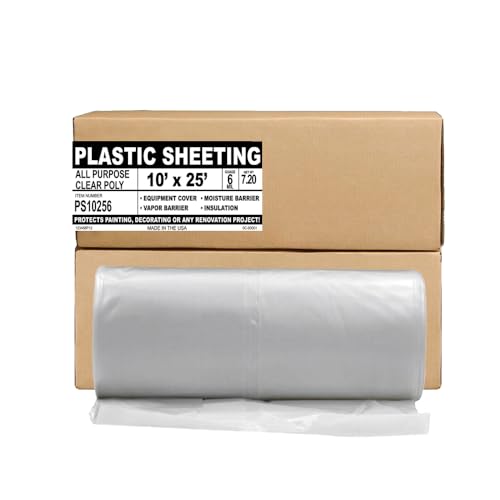 Aluf Plastics 6 MIL Thick Extra Strong Heavy Duty Clear All Purpose Vapor and Moisture Barrier Sheet Tarp/Drop Cloth - 10' x 25' - for Painting, Furniture, Carpet, Contractor, & Construction