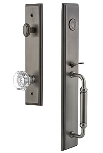Grandeur 842262 Hardware Carre' One-Piece Handleset with C Grip and Chambord Knob in Antique Pewter, Backset Size-2.375", Single Cylinder Lock Grandeur 842262 Hardware Carre' One-Piece Handleset with C Grip and Chambord Knob in Antique Pewter, Backset Size-2.375", Single Cylinder Lock