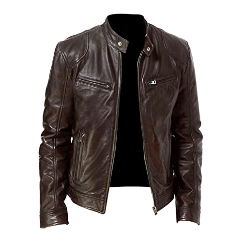 Ymosrh Men's Leather Jacket Faux Motorcycle Jacket Pu Bomber with Hood Jackets, S-L
