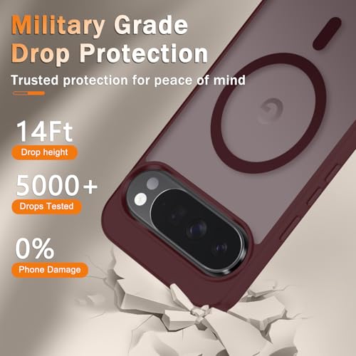 Image of for Google Pixel 10 /10 Pro Case, Matte Magnetic Phone Cover [with 1 Screen Protector] [Support for MagSafe] [Shockproof Military Grade Protection] Translucent Frosted Back, Wine Red
