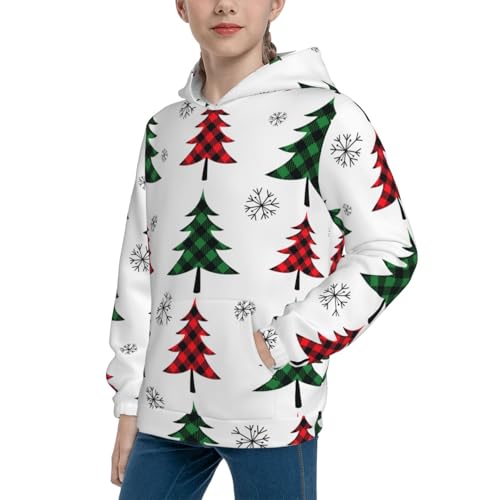 Buffalo Plaid Christmas Trees Kid Hoodies Boys Sweatshirts Girls Pullover with Pocket2