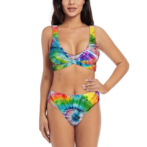 Maillot de bain 2 pièces femme imprimé tie-dye hippies bikini