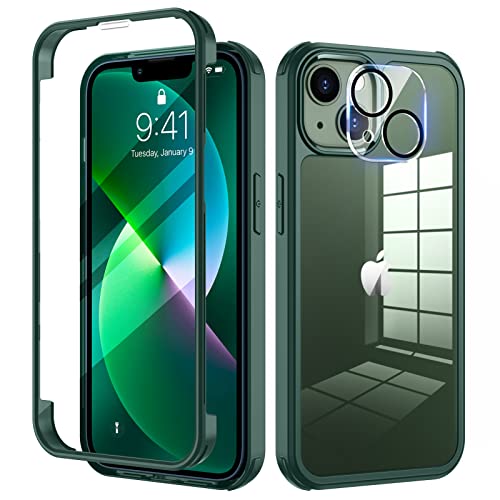seacosmo Funda para iPhone 13 Mini 5.4'' con Protector de Pantalla de Cristal Templado Incorporado y Lente de Cámara [9H HD], Carcasa iPhone 13 Mini Transparente Anti Arañazos Antigolpes, Verde