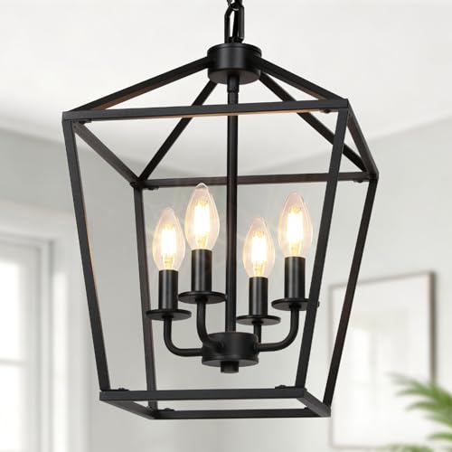 4 Light Chandelier, Industrial Ceiling Light Black Lantern Light...