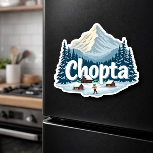 Image of Naxon Chopta Uttarakhand Theme Souvenir Wooden Fridge Magnet | Mini Switzerland of India Himalayan Design 3x3 Inch Refrigerator Magnet for Kitchen & Home Decor | Travel Gift from Chopta | Pack of 1