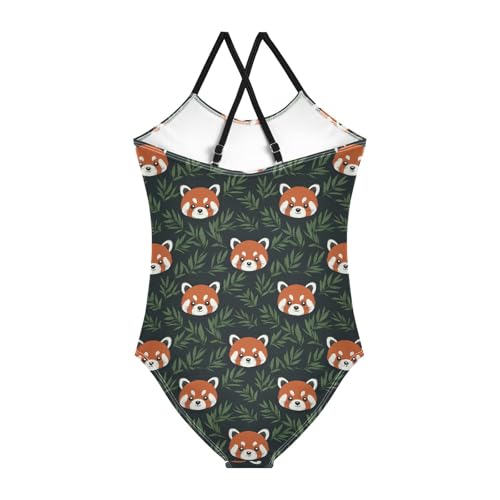 Girls Swimwear 3-10 Years One Piece Halter Swimsuit Red Panda Beach Bathing Suit2
