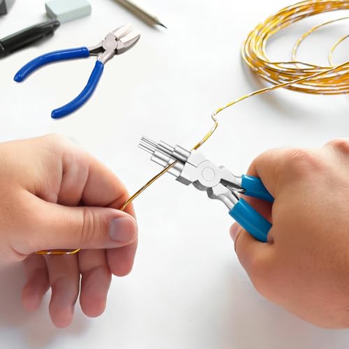 Image of Mudder 2 Pieces Jewelry Making Tool Bail Making Pliers 6 in 1 Jewelry Wire Bending Pliers for Beading Looping Shaping Wire DIY Crafts (Clear Blue)