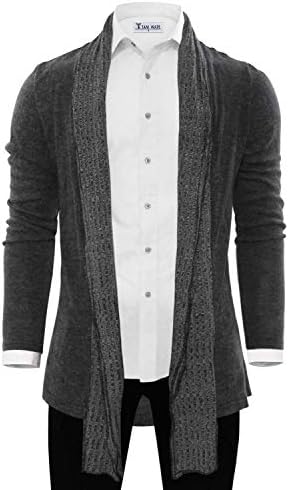 TAM WARE Mens Classic Fashion Marled Open-Front Shawl Collar Cardigan