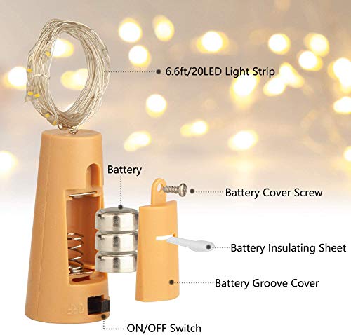 Image of Lexton 20 LED Wine Bottle Cork Lights Copper Wire String Lights, 2M /7.2FT Battery Powered DIY (Warm White, 1 Piece) (Lex-Cork-String-Light)