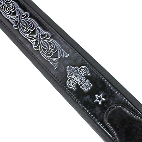Walker And Williams GB-20 Sangle en cuir rembourré avec motif fleur de lys et chaîne française Noir denim - Les Beatles, Paul McCartney, John Lennon, RIngo Starr, George Harrison Walker And Williams GB-20 Sangle en cuir rembourré avec motif fleur de lys et chaîne française Noir denim – Image 7