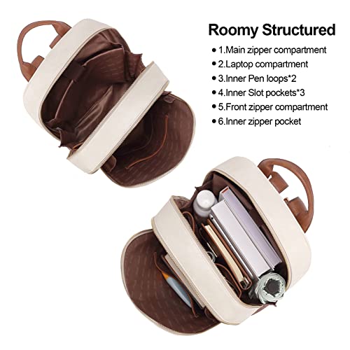 Image of CLUCI Laptop Backpack for Women Leather 15.6 inch Computer Backpack Travel Vintage Large Bag Beige With Brown