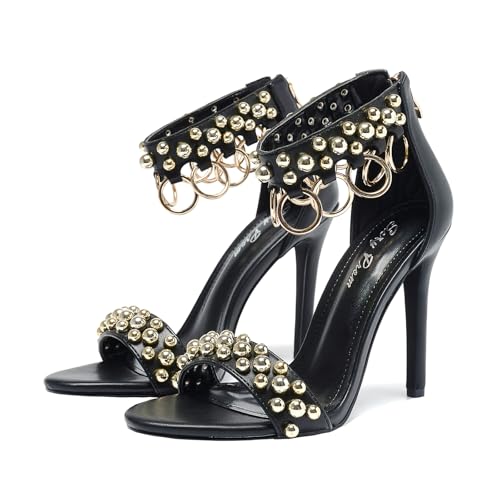Women's Open Toe Stiletto Sandals Metallic Rings & Pearls Gothic Nightclub Party Wedding Shoes3