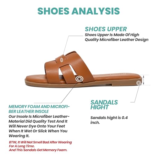 Image of NianEr Womens Microfiber Leather Memory Foam H Sandals Summer Shoes Slides | Flat, Comfortable, Slip On, Dressy, Dress, Beach, Vacation, Designer, Comfy, Casual, Bridal, Church, Boho, Office, Work