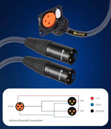 Image of XLR Pass Through Cable Splitter, 1 Female Panel Mount to Dual Male Connector Adapter Y Cable, Mic Feed /Pass Thru Converter for Stage Box, Patch Panel, Floor Box 2 feet(F D-Type to 2M)