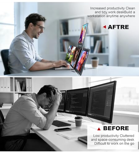 Image of Laptop Screen Extender, 14 inch Quad Portable Monitor, FHD 1200P IPS Triple Display Compatible with Windows10 /11 and Mac, for 12 inch-16.5 inch Laptops