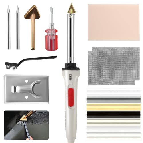 100W Soudage Plastique, 2 en 1 Réparation Plastique, Soudure Plastique pour Voitures Pare Chocs, Kit Reparation Plastique avec 56 Baguettes de Soudage, 4 Pointe de fer à Souder