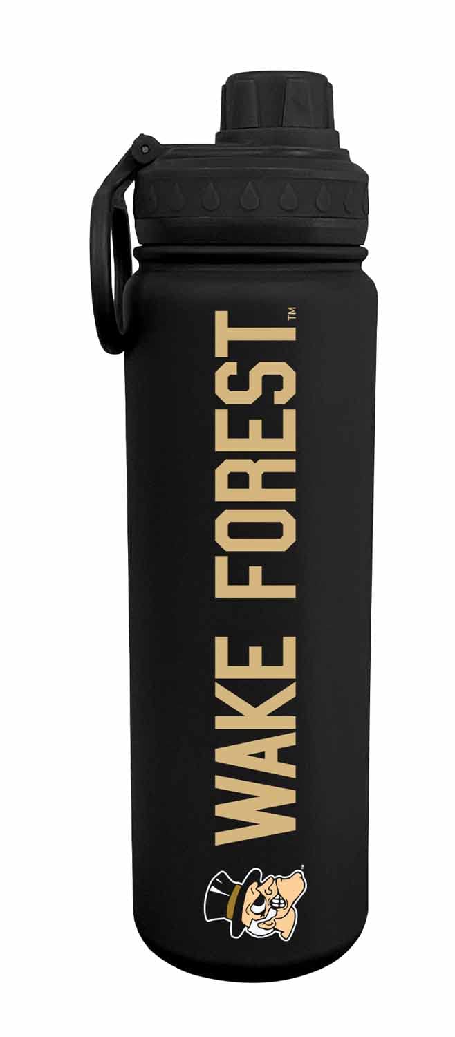 Campus Colors NCAA Stainless Steel Water Bottle - Twist on cap - 24 oz - Carry Clip - Keeps Your Drinks Hot or Cold for Hours (Wake Forest Demon