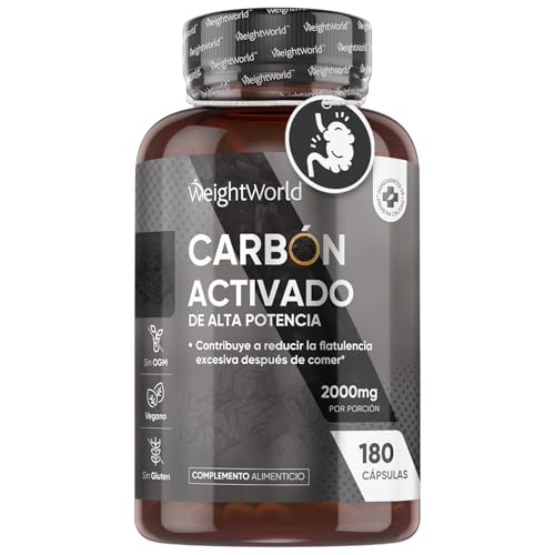 Carbón Activado 2000mg - 180 Cápsulas | Para Gases e Hinchazón Adultos, Detox y Limpiar el Organismo | Carbón Vegetal Activado de Alta Potencia, Origen 100% Natural | Vegano, Keto y Sin Gluten