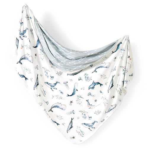 Image of GRSSDER Baby Blankets Super Soft Jersey Knit Swaddle Blanket for Baby Girls and Boys, Double Layer Receiving Blankets 34 x 44 Inches, Extra Large for Baby Swaddling, Sea Fish
