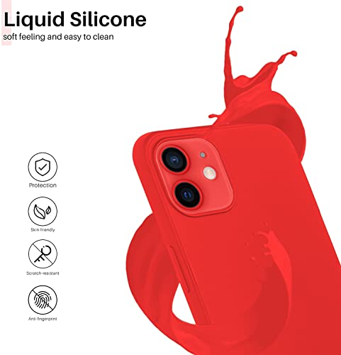 Image of VONZEE Microfiber Candy Case Compatible for iPhone 12 Mini 5.4 inch, Shockproof Slim Back Cover Liquid Silicone Case - Red