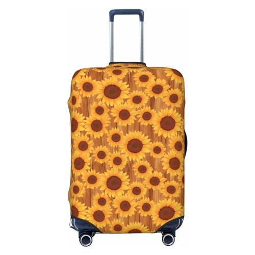 Brown Wood Grain Sunflower A Luggage Cover Protector Anti-Scratch Washable Fits 18-32 Inch Luggage-Small