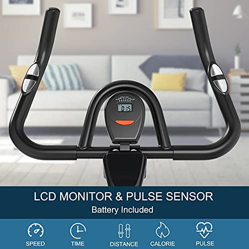 Goplus Indoor Magnetic Exercise Bike, Fitness Cycling Bike W/ Adjustable Resistance, Lcd Monitor & Pulse Sensor, 35Lbs Flywheel, Adjustable Seat & Handlebars, Super Silent Spin Bike For Gym, Home, Office #TOP4