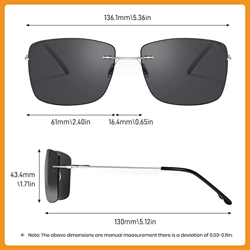 Image of Cyxus Polarized Rimless Sunglasses for Men Square UV Protection Rectangle Ultralight Metal Shades, Frameless Sunglasses-black Black, Medium