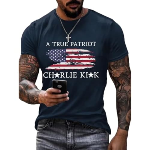 Mens A True Patriot Print Tshirts Turning Point America Flag Charlie Kirk T Shirt