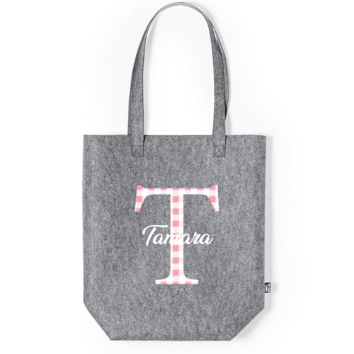 xulisimo Bolsa de fieltro RPET personalizada multiusos, regalo ecológico y útil para mujer, amiga, abuela o compañera, resistente, ligera y versátil para compras o uso diario (Inicial Vichy)